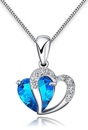 ANEWISH-Damen-Blau-Herz-Kristall-mit-Silber-Herz-Anhnger-Halskette-Sterling-Silber-Ketten--Lnge45cm-0