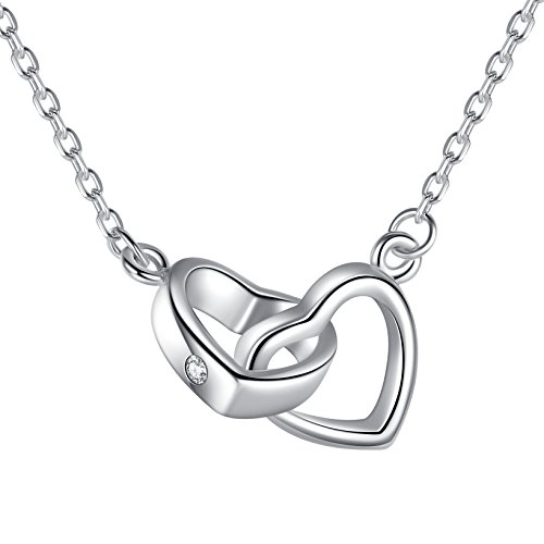 Arco-Iris-Schmuck-Damen-Halskette-Verbundenen-Herzen-Sterling-Silber-0