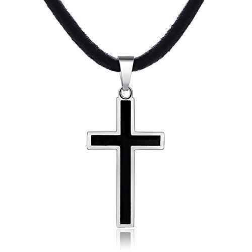 DonDon-Herren-Halskette-Leder-50-cm-und-Anhnger-Kreuz-zweifarbig-aus-Edelstahl-verpackt-in-einem-schwarzen-Geschenkbeutel-0