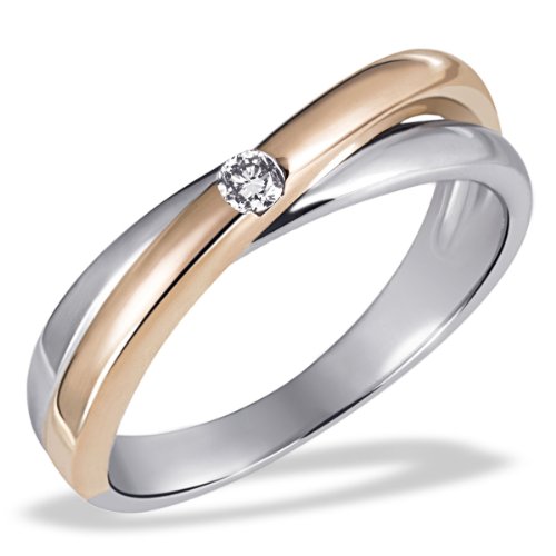 Goldmaid-Damen-Ring-Gold-585-Bicolor-rot-weiss-1-Brillant-005ct-zwei-Linien-Gr-56-Pa-R4188RG56-0