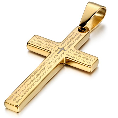 JewelryWe-Schmuck-Edelstahl-Bibel-Gebet-Kreuz-Anhnger-mit-55cm-Kette-Halskette-fr-Herren-Damen-Gold-0