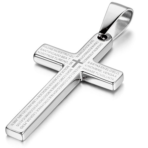JewelryWe-Schmuck-Edelstahl-Bibel-Gebet-Kreuz-Anhnger-mit-55cm-Kette-Halskette-fr-Herren-Damen-Silber-0