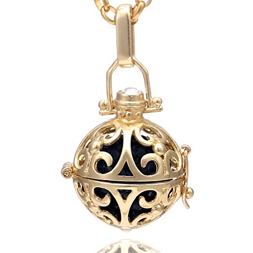 Morella-Damen-Halskette-Edelstahl-gold-70-cm-mit-Ornament-Anhnger-gold-und-Klangkugel-Zirkonia-schwarz--16-mm-in-Schmuckbeutel-0