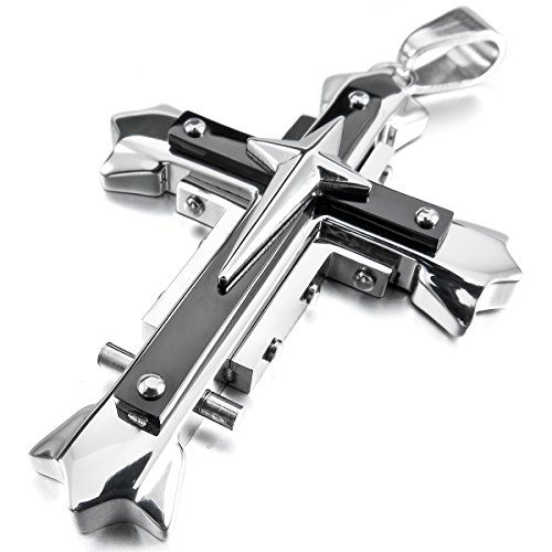 MunkiMix-Edelstahl-Anhnger-Halskette-Schwarz-Silber-Kruzifix-Kreuz-Retro-Herren-mit-58cm-Kette-0