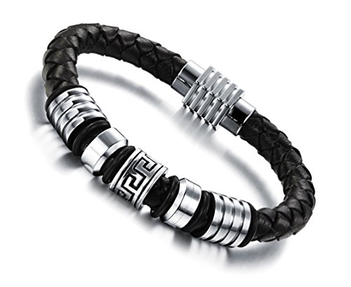 Tianmei-Herren-Titan-Stahl-Armband-Retro-Lederarmband-Schwarz-Farbe-21cm-0