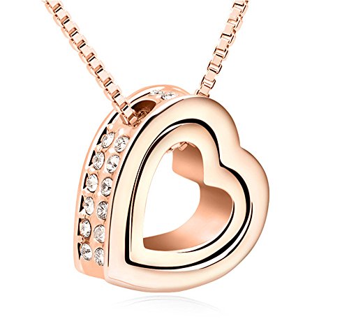 Ufingo-Jewelry-Eternal-Love-Doppel-Herz-Anhnger-Halskette-18K-Champagner-Gold-berzogen-sterreich-Kristall-Kette-Lnge-40cm-5cm-Erweiterte-Kette-0