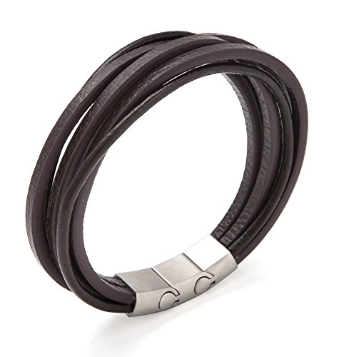 Murtoo Echt-Leder Armband schwarz braun mit Edelstahl Magnet verschluss 8.07"(21cm)