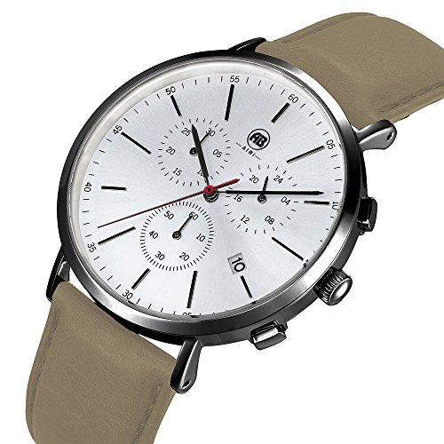 DMwatch Herrenuhren Kamel Leder Armband 3ATM Wasserdicht Mode Armbanduhr Mit Datum Und Chronograph Analoganzeige Quarz Watch