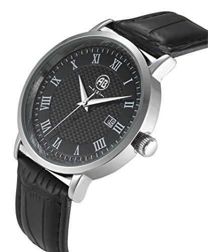 DMwatch Herrenuhren Schwarz Leder Uhrenarmband Mode Wasserdicht Analoganzeige Quarz Watch Mit Datum Für Herren