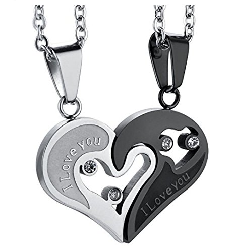URBANSTYLES - Edelstahl Schmuck Partner-Kette für Verliebte - Paar Halskette mit Herz Anhänger und Gravur für Sie und Ihn - "Love Devotion"
