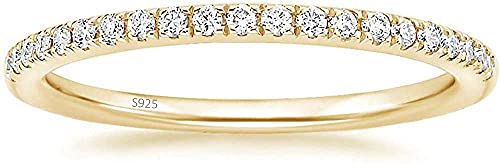 Eternity Ring Silber 925 mit Zirkonia Kristall Damenring in Silber, Rosegold und Gold für Damen mit Stein und Schmal (Gold, 52)