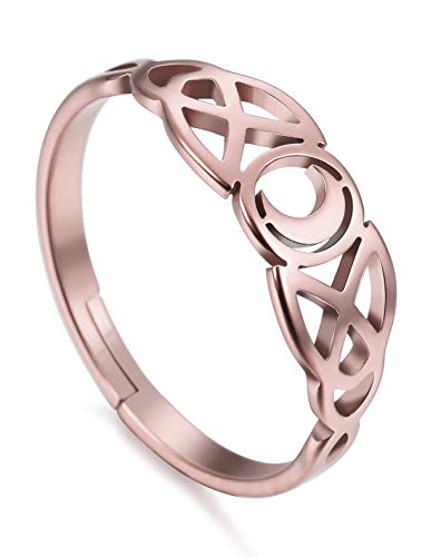 Amaxer Damenring Roségold Edelstahl Irish Celtic Moon Ring Verstellbar