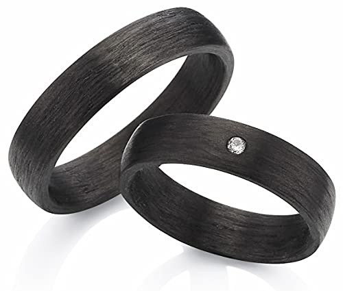 123traumringe 2x Trauringe/Eheringe aus Carbon mit BRILLANT in Juwelier-Qualität zum Paarpreis (Diamant/Gravur/Ringmaßband/Etui)